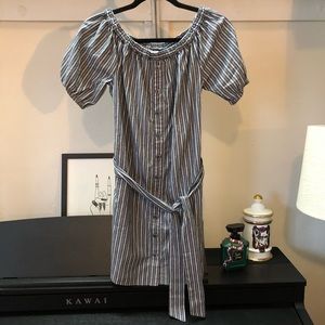 ❤️ Anthropologie BB Dakota Striped Off-Shoulder Belted Dress
